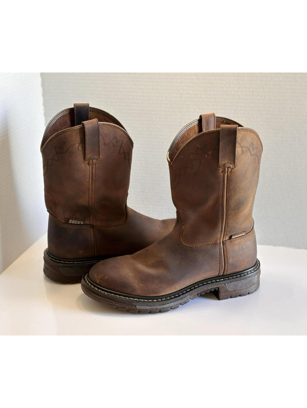 Rocky Original Ride Roper Western Boots Men's Brown Leather Size 8.5M Pull On